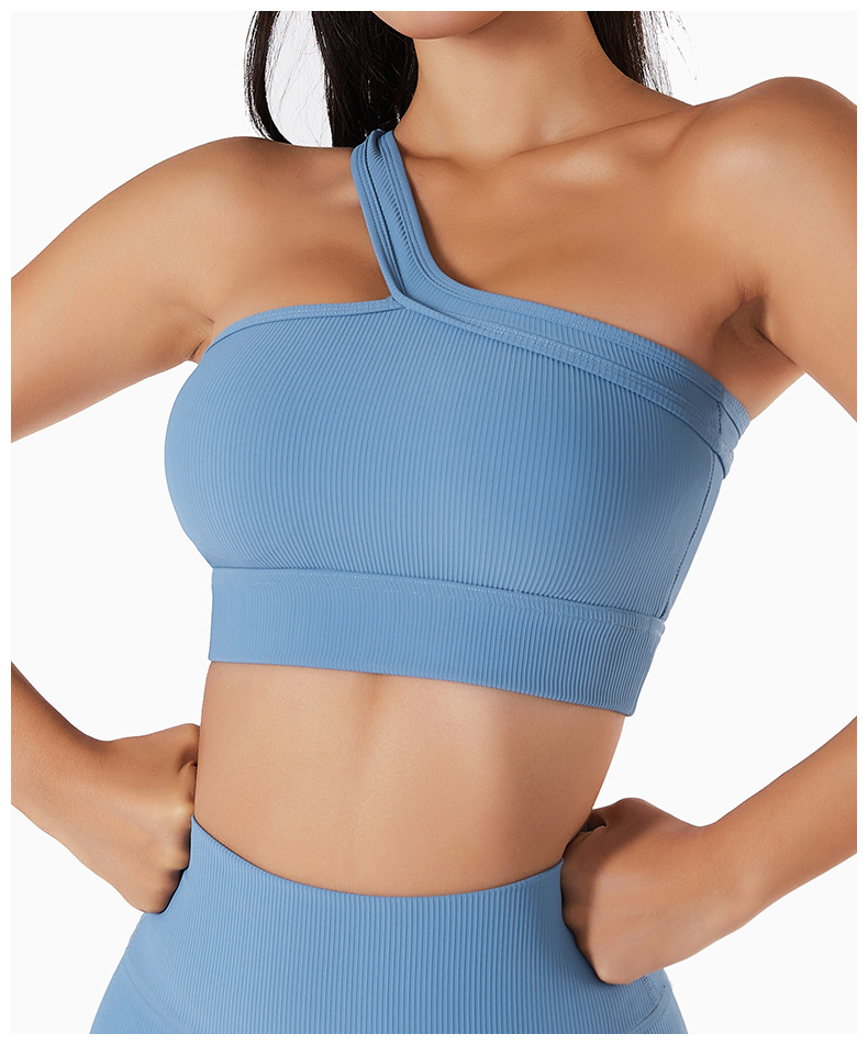 Ribbed One Shoulder Wide Hem Yoga Bra 6256