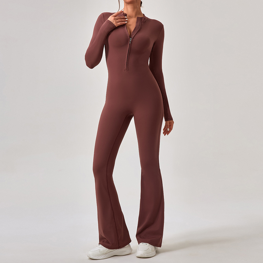 Zipper Long Sleeve One-piece Flared Jumpsuits YW1013L