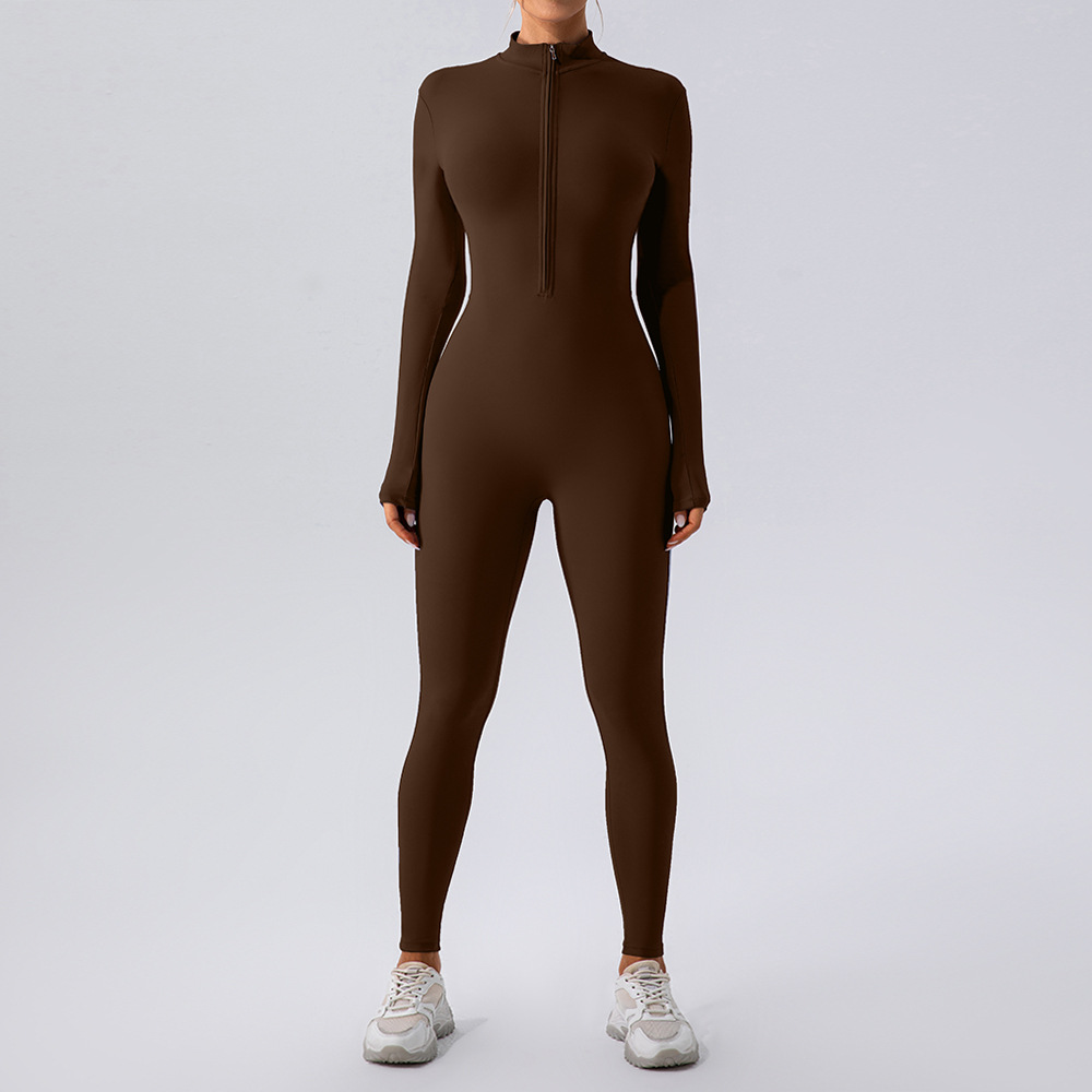 Zipper Long Sleeve Nude Yoga Jumpsuits YW987L