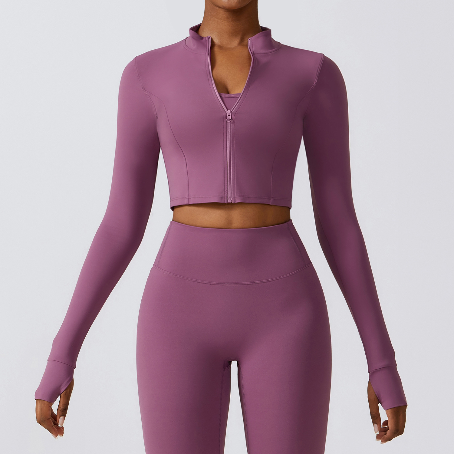 Soft Fabric Zip Down Crop Yoga Top 8047