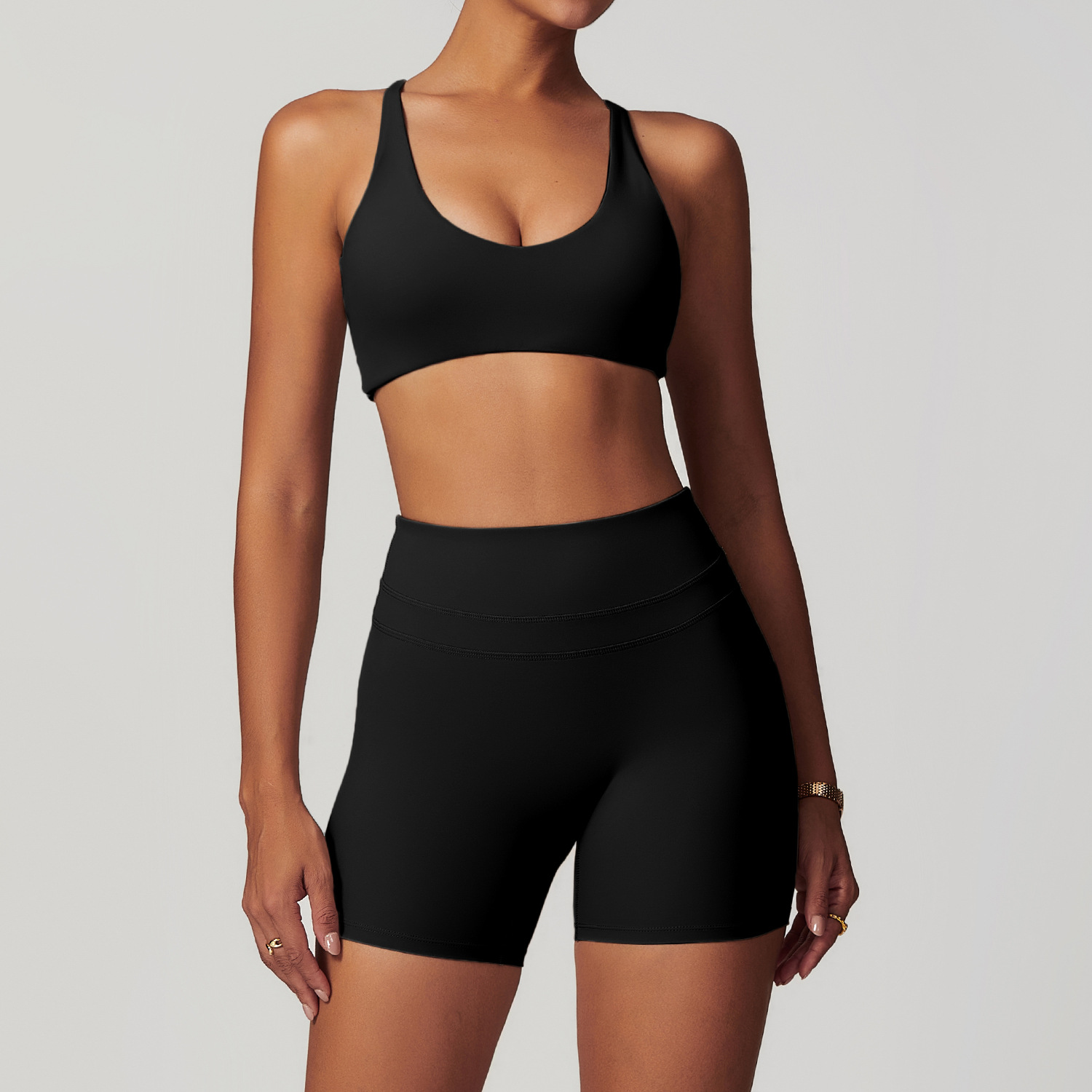 Soft Fabric Twist Crossback Shorts Yoga Sets 8863