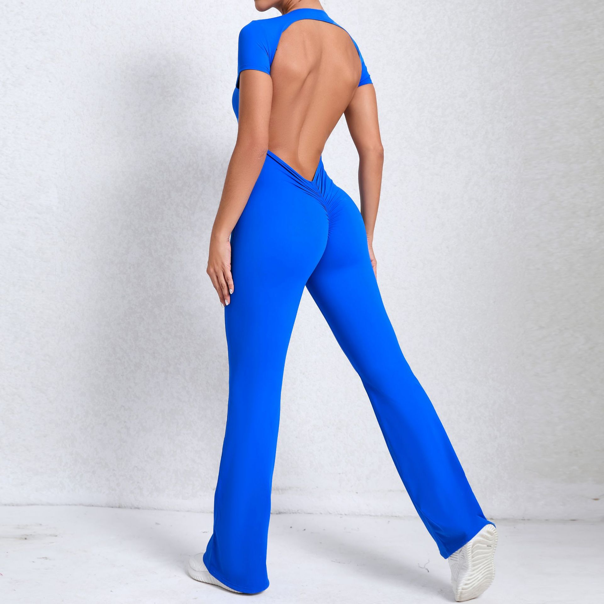 Backless Short-sleeved Nude Yoga Jumpsuit  QS60450