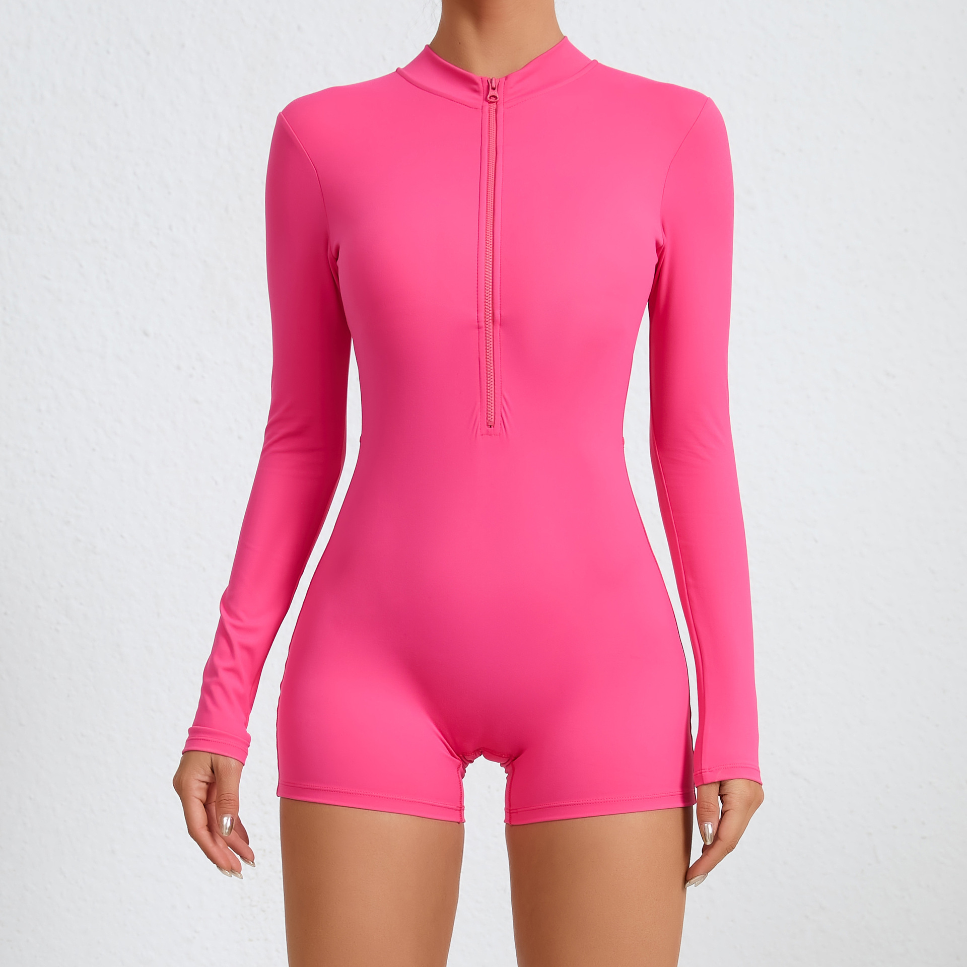 Half-zip Long-sleeved Removable Chest Pad Jumpsuit  QSYL081