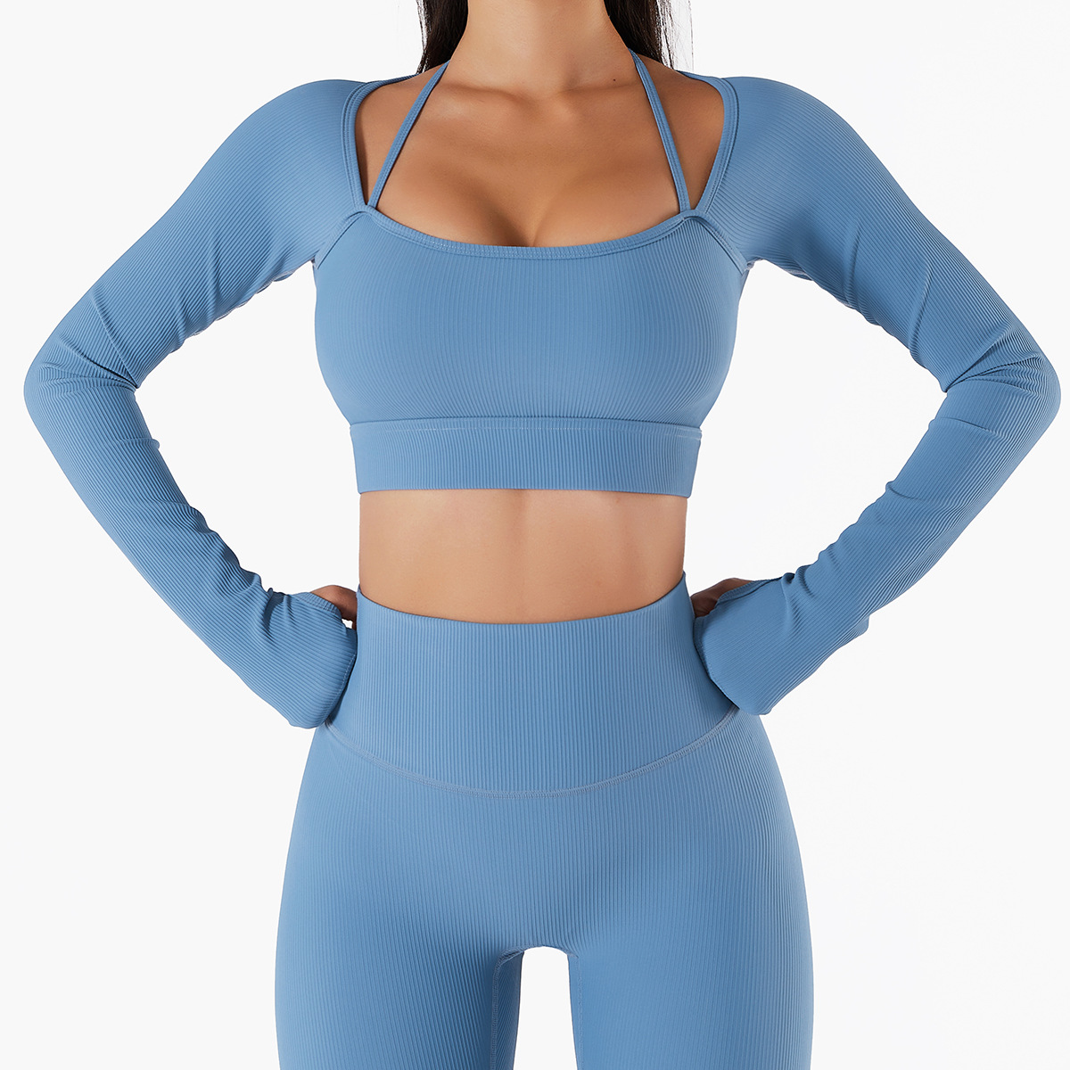 Ribbed Slim Yoga Tops With Tumb Holes 6256