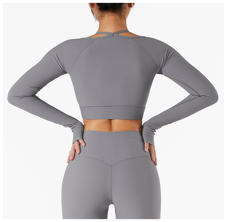 Ribbed Slim Yoga Tops With Tumb Holes 6256