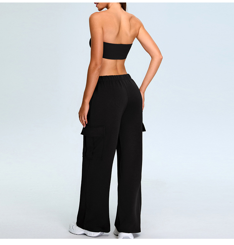 Tube Top Casual Loose Overalls Straight Pants Suit SYFTM0215Y