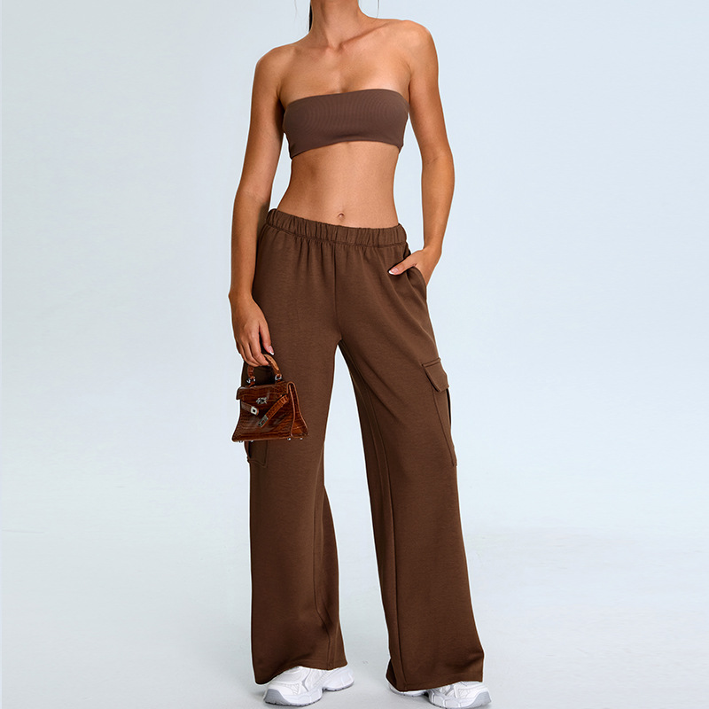 Tube Top Casual Loose Overalls Straight Pants Suit SYFTM0215Y