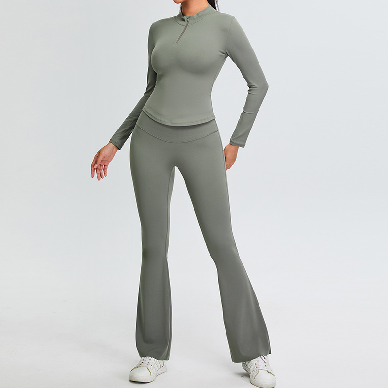 Slim-fitting Women's Half-Zip Flared Wide-Leg Yoga Pants Yoga Wear Suit SYFTM0200Y