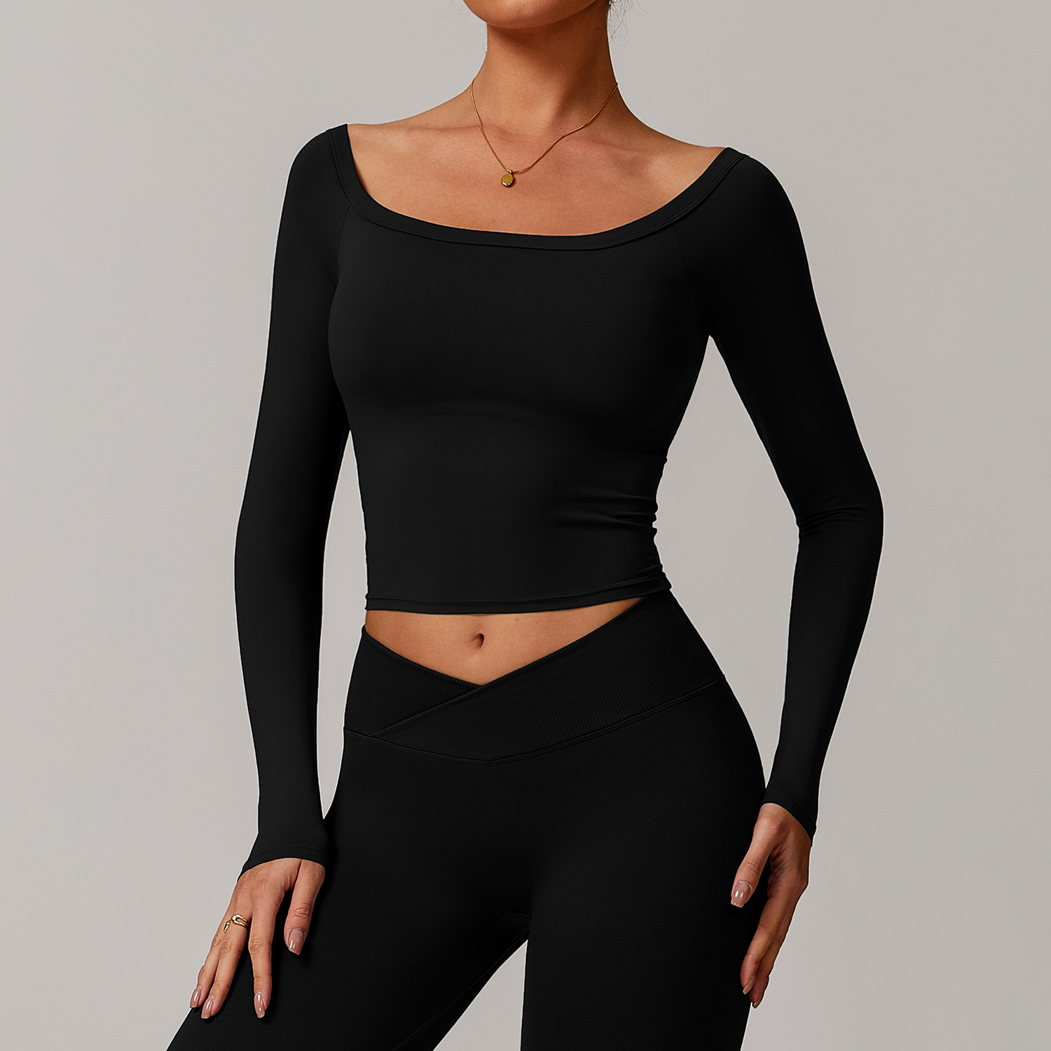 Soft Fabric Off Collar Long Sleeves Yoga Top 5036