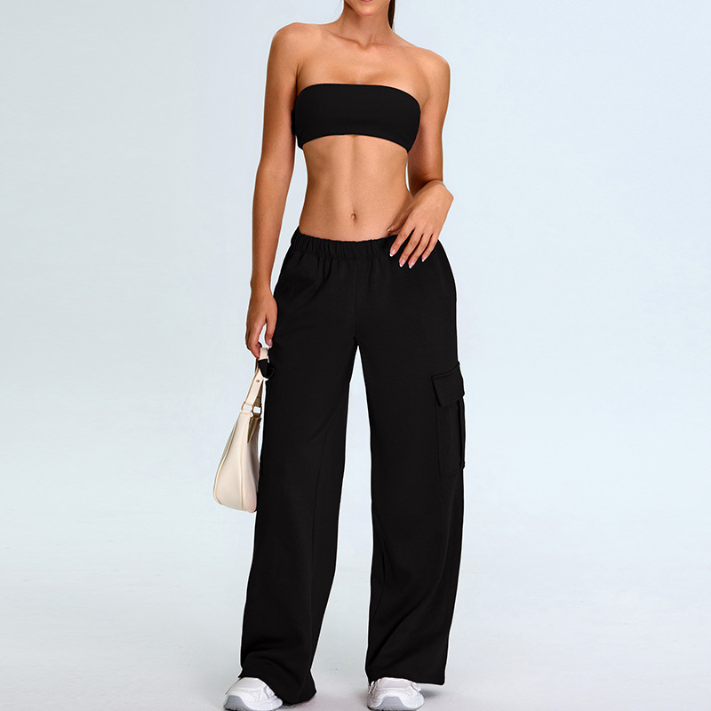 Tube Top Casual Loose Overalls Straight Pants Suit SYFTM0215Y