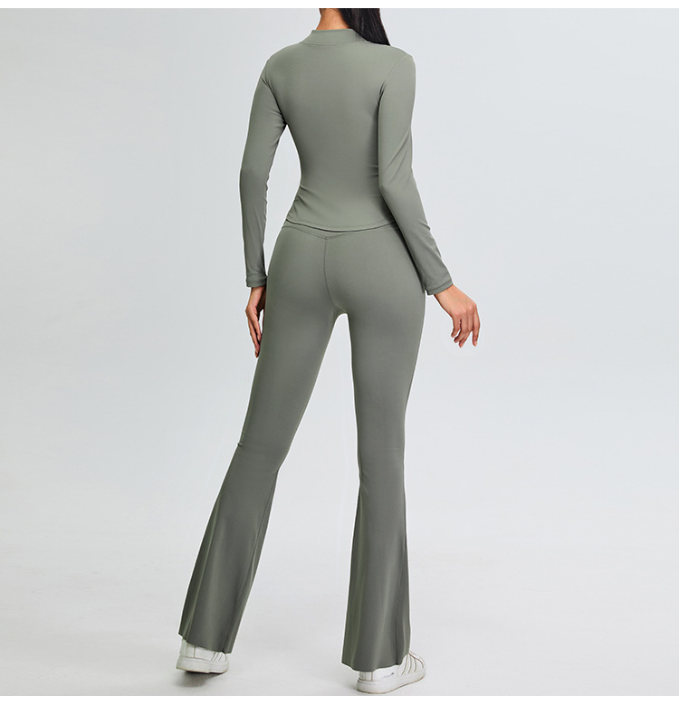 Slim-fitting Women's Half-Zip Flared Wide-Leg Yoga Pants Yoga Wear Suit SYFTM0200Y