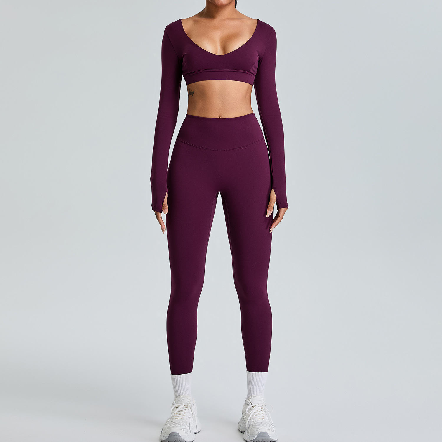 Sexy V-neck Long-sleeved Peach Hip-lifting Yoga Suit SYFTM0217