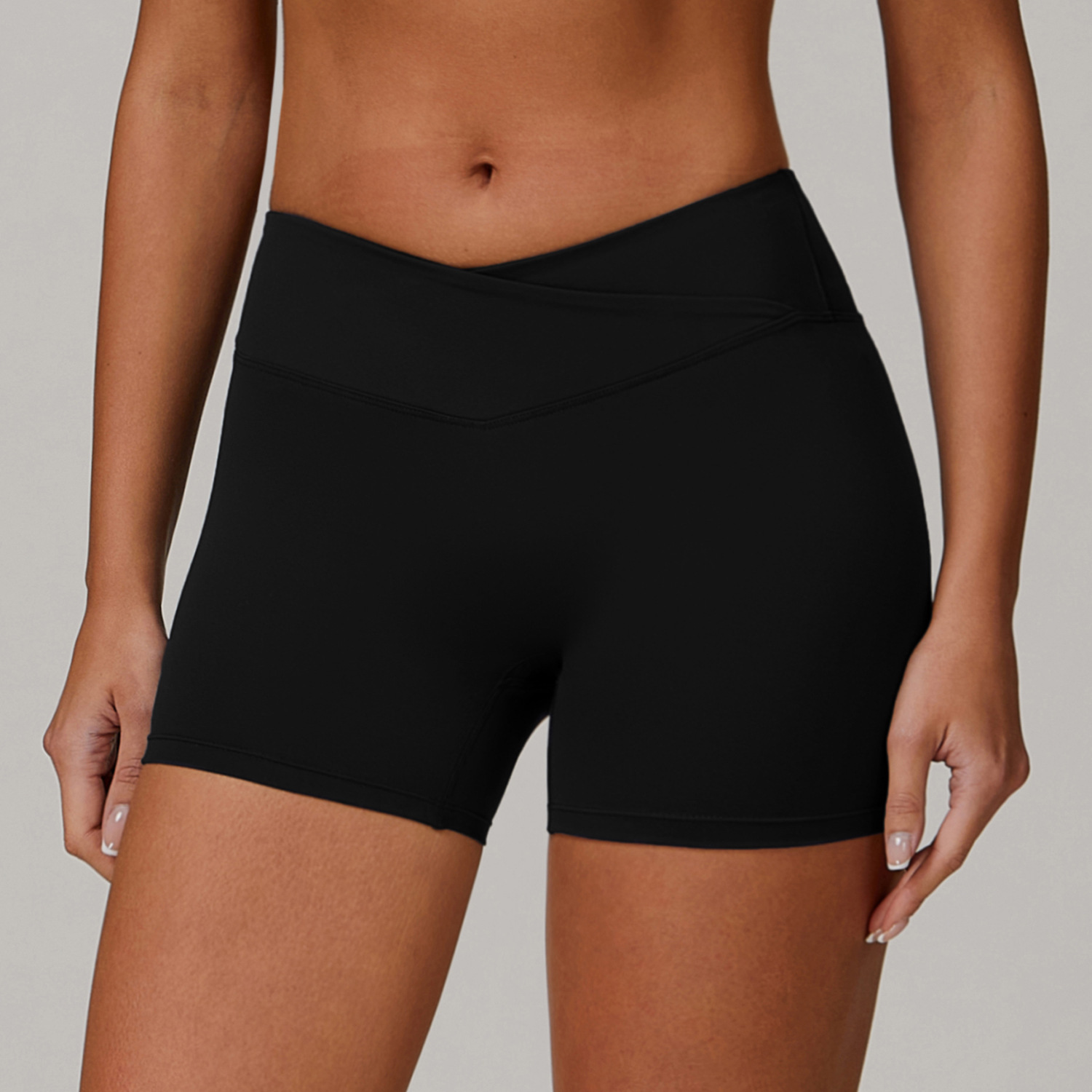 Soft Fabric Scrunch Cross Waist Yoga Shorts 9177