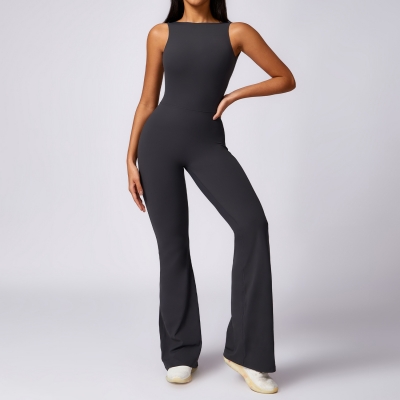 Soft Fabric Backless Scrunch Flare Jumpsuits 8668