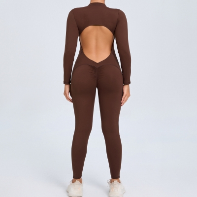 Backless Half Zipper Long Sleeve Yoga Legging Jumpsuit  QSZY02 