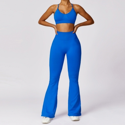 SKL-TZ7502 SEAMLESS BACKLESS FLARED PANTS YOGA SET