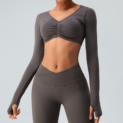 SKL-SYF  MS1066 NUDE TIGHT LONG SLEEVE YOGA TOP