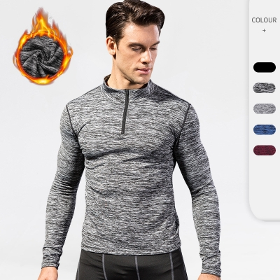 Men's Velvet Fitness Long Sleeve Shirt With Zipper 9005