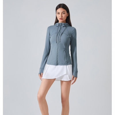 Hooded Jacket Slim Slim Stretch Yoga Long Sleeve Coats S2088