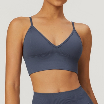 Seamless V Neckline Wide Hem Yoga Bra 7655