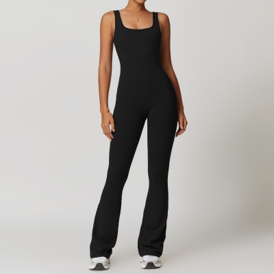 Square Collar Soft Fabric Flare Jumpsuit 