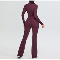 Slim-fitting Women's Half-Zip Flared Wide-Leg Yoga Pants Yoga Wear Suit SYFTM0200Y