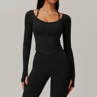 Soft Fabric Zip Down Curved Hem Yoga Top