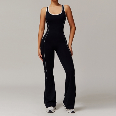 Soft Fabric Sculpted Backless Flare Jumpsuit 5009