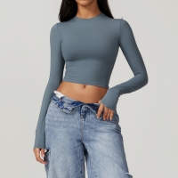 Soft Fabric Silm Long Sleeves Crop Top Without Cups 8743