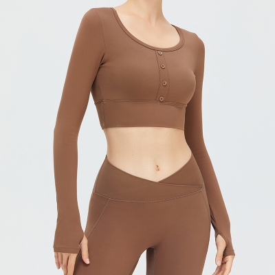 SKL-SYF TM0099 NUDE TIGHT LONG SLEEVE YOGA TOP