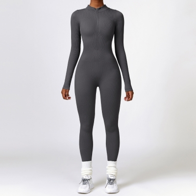 SKL-CLT6953 SEAMLESS RIBBED LONG SLEEVE JUMPSUIT