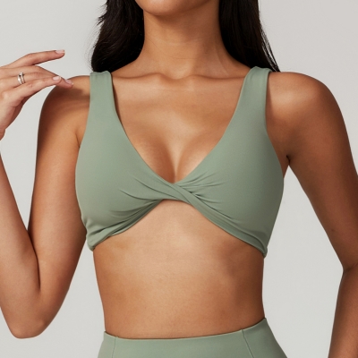 Soft Fabric Twist Front Backless Yoga Bra