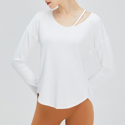 SKL-SYF TM0092 NUDE LONG SLEEVE YOGA TOP